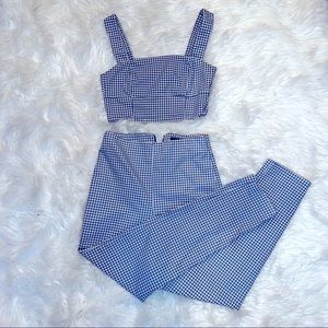 Lulus matching gingham blue pants set, crop top size small